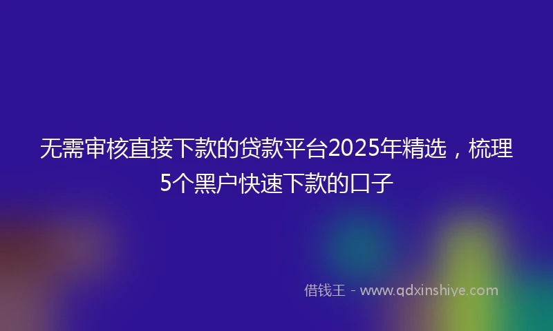 无需审核直接下款的贷款平台2025年精选，梳理5个黑户快速下款的口子