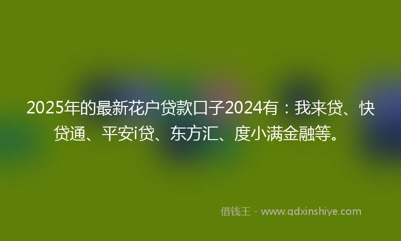 2025年的最新花户贷款口子2024有：我来贷、快贷通、平安i贷、东方汇、度小满金融等。