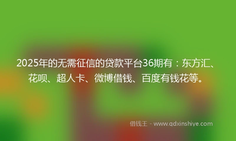2025年的无需征信的贷款平台36期有：东方汇、花呗、超人卡、微博借钱、百度有钱花等。