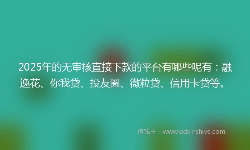 2025年的无审核直接下款的平台有哪些呢有：融逸花、你我贷、投友圈、微粒贷、信用卡贷等。