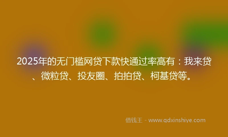 2025年的无门槛网贷下款快通过率高有:我来贷、微粒贷、投友圈、拍拍贷、柯基贷等。
