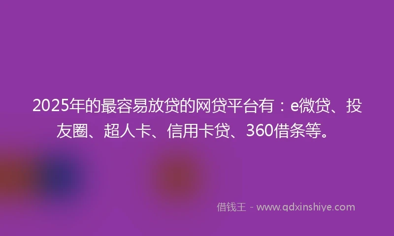2025年的最容易放贷的网贷平台有：e微贷、投友圈、超人卡、信用卡贷、360借条等。