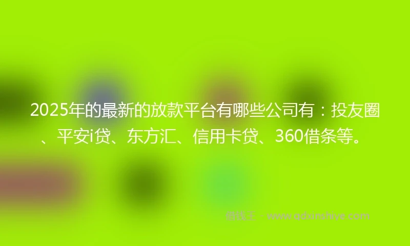 2025年的最新的放款平台有哪些公司有:投友圈、平安i贷、东方汇、信用卡贷、360借条等。