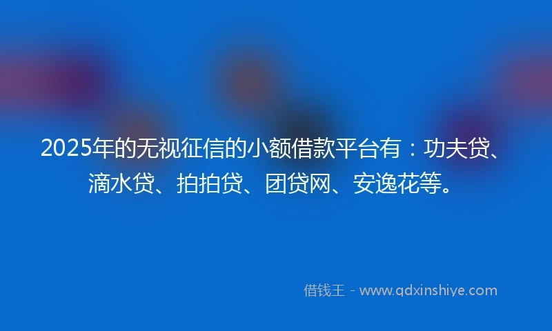2025年的无视征信的小额借款平台有：功夫贷、滴水贷、拍拍贷、团贷网、安逸花等。