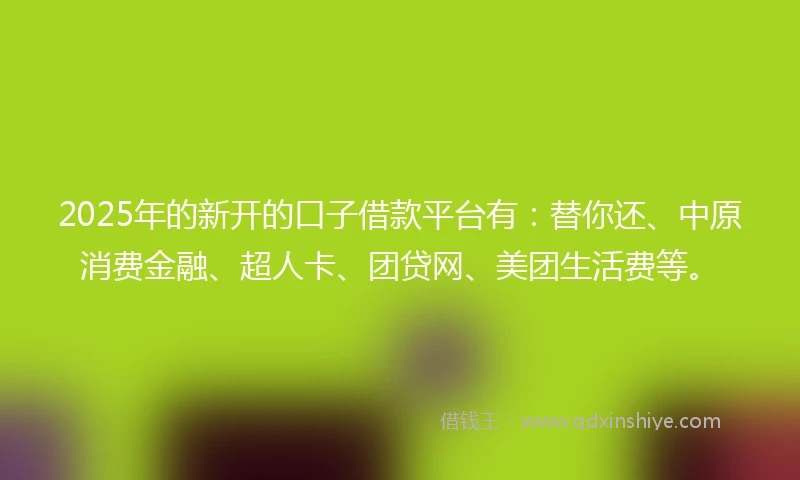 2025年的新开的口子借款平台有:替你还、中原消费金融、超人卡、团贷网、美团生活费等。