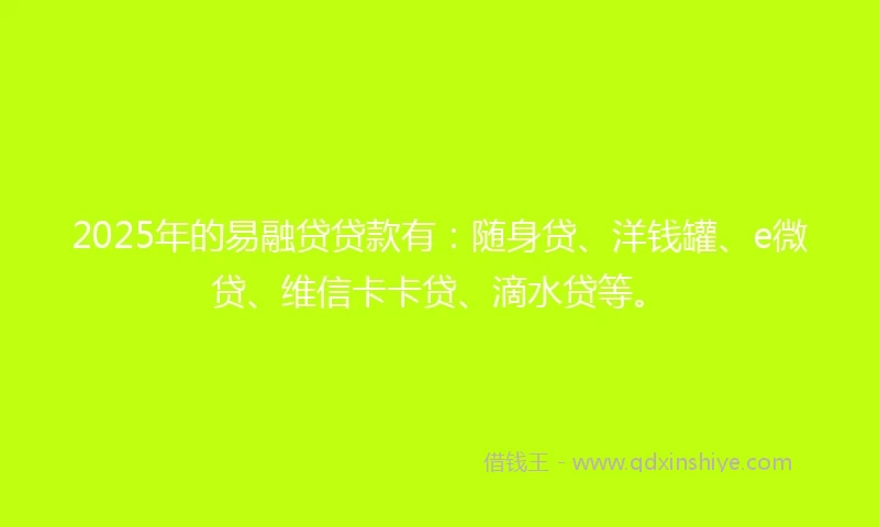 2025年的易融贷贷款有：随身贷、洋钱罐、e微贷、维信卡卡贷、滴水贷等。