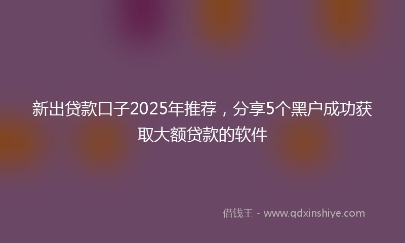 新出贷款口子2025年推荐，分享5个黑户成功获取大额贷款的软件