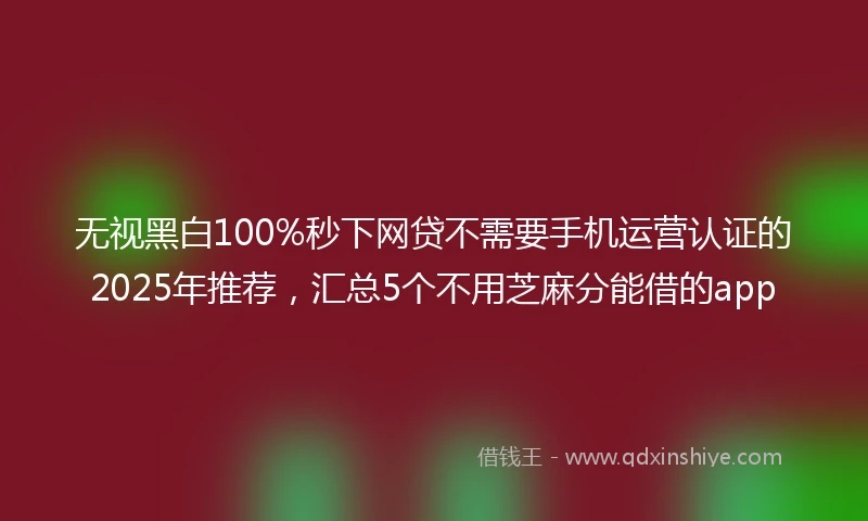 无视黑白100%秒下网贷不需要手机运营认证的2025年推荐，汇总5个不用芝麻分能借的app