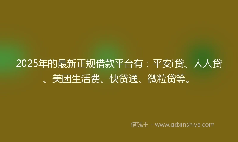 2025年的最新正规借款平台有：平安i贷、人人贷、美团生活费、快贷通、微粒贷等。