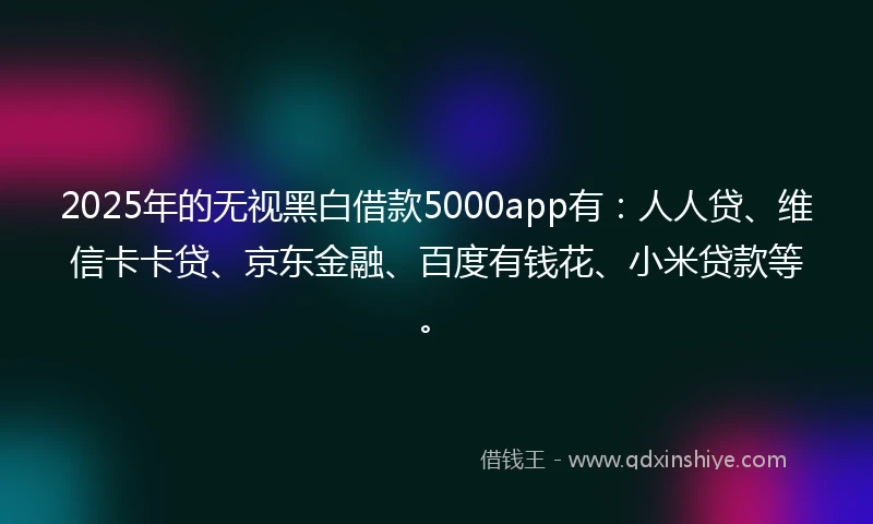 2025年的无视黑白借款5000app有:人人贷、维信卡卡贷、京东金融、百度有钱花、小米贷款等。