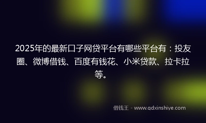 2025年的最新口子网贷平台有哪些平台有：投友圈、微博借钱、百度有钱花、小米贷款、拉卡拉等。