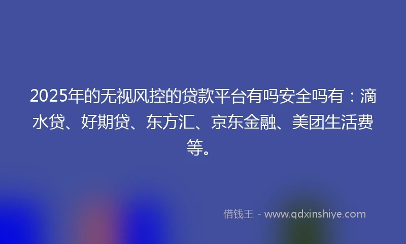 2025年的无视风控的贷款平台有吗安全吗有：滴水贷、好期贷、东方汇、京东金融、美团生活费等。