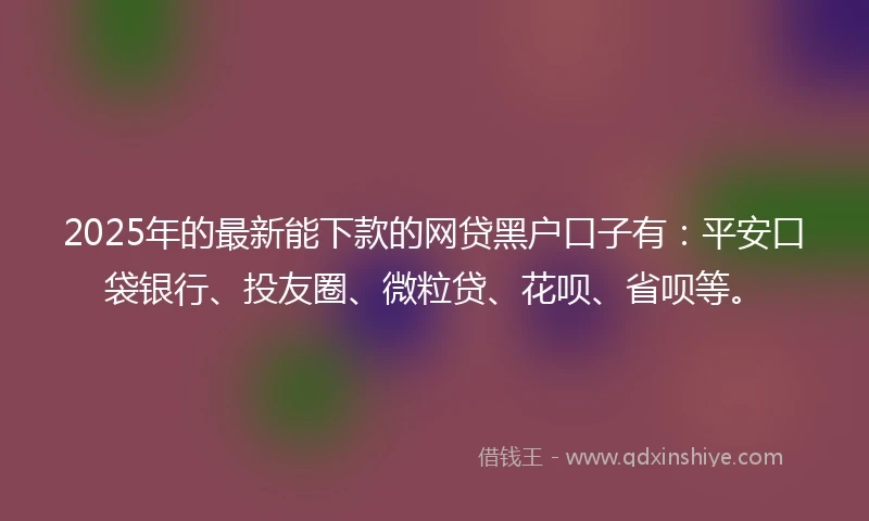 2025年的最新能下款的网贷黑户口子有：平安口袋银行、投友圈、微粒贷、花呗、省呗等。