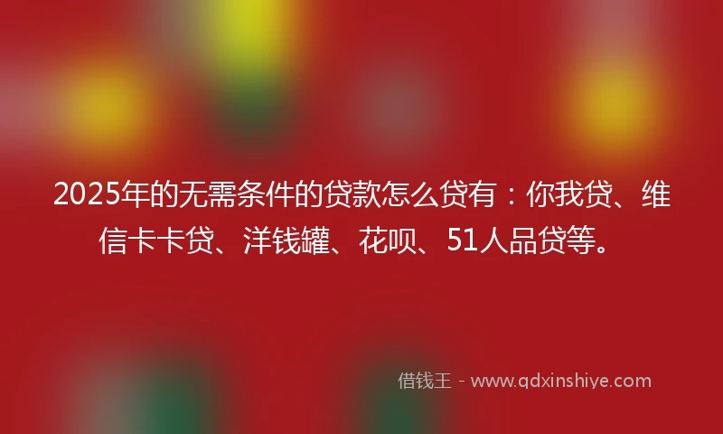 2025年的无需条件的贷款怎么贷有：你我贷、维信卡卡贷、洋钱罐、花呗、51人品贷等。
