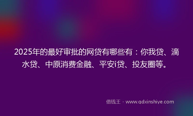 2025年的最好审批的网贷有哪些有：你我贷、滴水贷、中原消费金融、平安i贷、投友圈等。