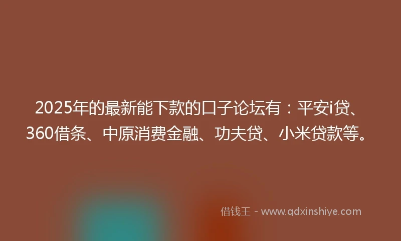 2025年的最新能下款的口子论坛有：平安i贷、360借条、中原消费金融、功夫贷、小米贷款等。