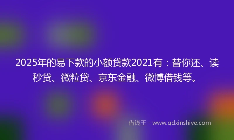 2025年的易下款的小额贷款2021有：替你还、读秒贷、微粒贷、京东金融、微博借钱等。