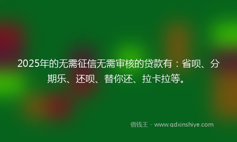 2025年的无需征信无需审核的贷款有：省呗、分期乐、还呗、替你还、拉卡拉等。