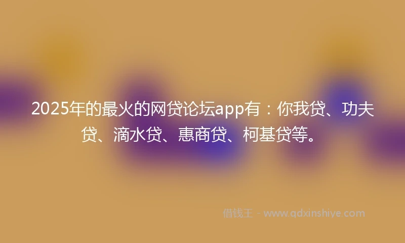 2025年的最火的网贷论坛app有:你我贷、功夫贷、滴水贷、惠商贷、柯基贷等。