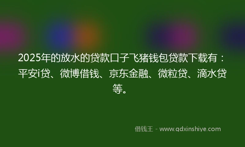 2025年的放水的贷款口子飞猪钱包贷款下载有：平安i贷、微博借钱、京东金融、微粒贷、滴水贷等。