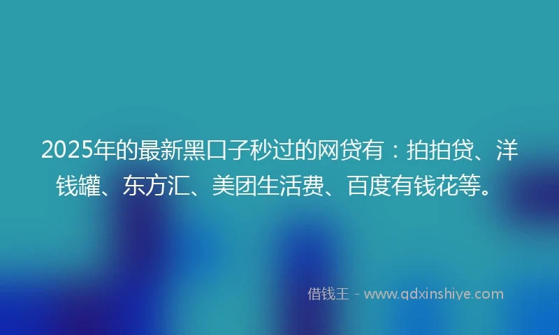 2025年的最新黑口子秒过的网贷有：拍拍贷、洋钱罐、东方汇、美团生活费、百度有钱花等。