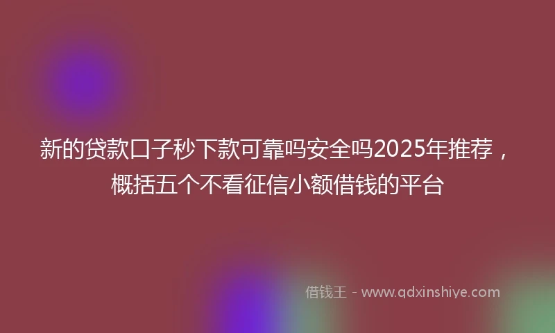 新的贷款口子秒下款可靠吗安全吗2025年推荐,概括五个不看征信小额借钱的平台