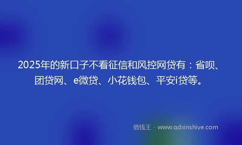2025年的新口子不看征信和风控网贷有：省呗、团贷网、e微贷、小花钱包、平安i贷等。