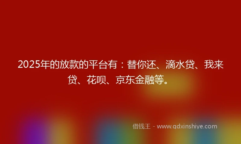 2025年的放款的平台有：替你还、滴水贷、我来贷、花呗、京东金融等。