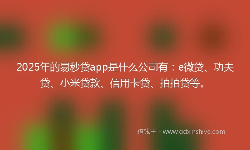 2025年的易秒贷app是什么公司有：e微贷、功夫贷、小米贷款、信用卡贷、拍拍贷等。