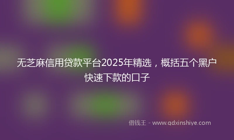 无芝麻信用贷款平台2025年精选，概括五个黑户快速下款的口子