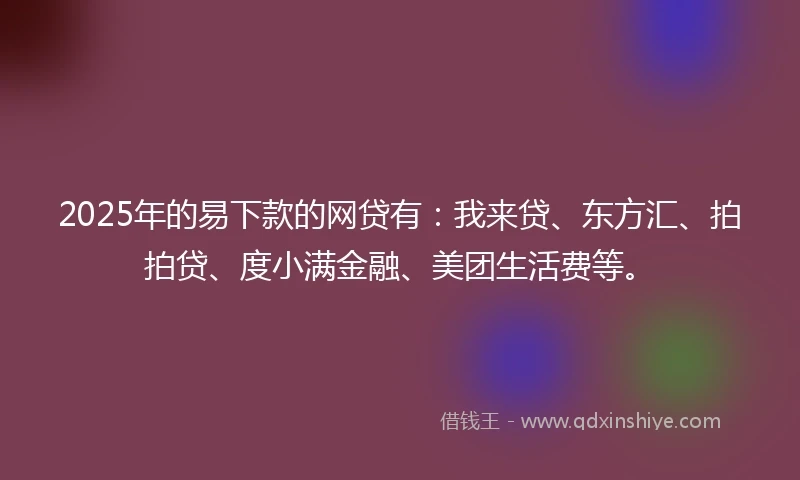 2025年的易下款的网贷有：我来贷、东方汇、拍拍贷、度小满金融、美团生活费等。