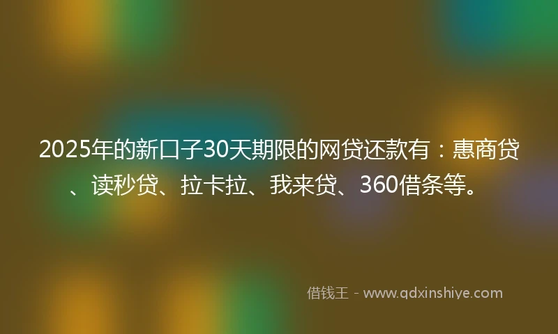 2025年的新口子30天期限的网贷还款有：惠商贷、读秒贷、拉卡拉、我来贷、360借条等。