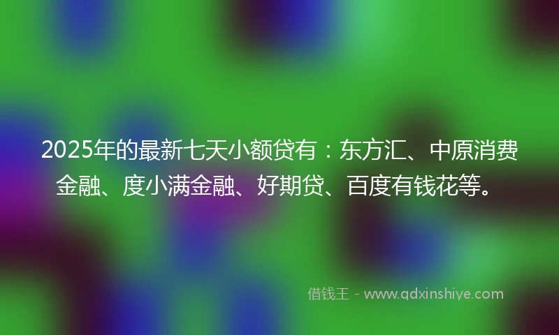 2025年的最新七天小额贷有：东方汇、中原消费金融、度小满金融、好期贷、百度有钱花等。