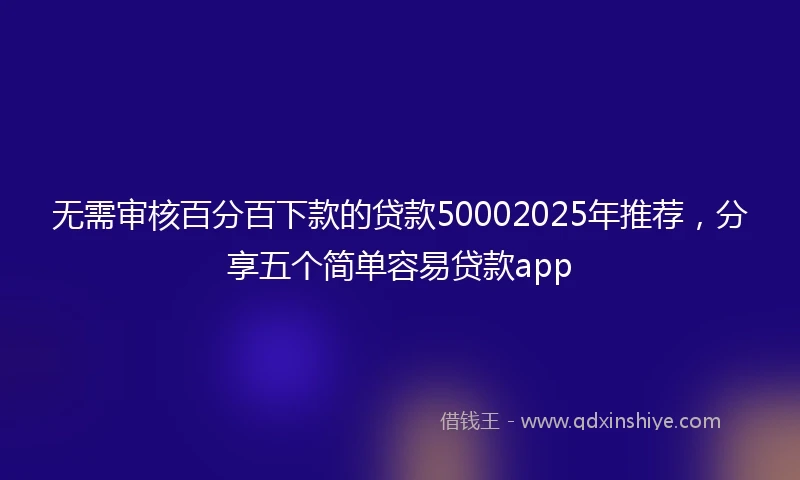 无需审核百分百下款的贷款50002025年推荐，分享五个简单容易贷款app