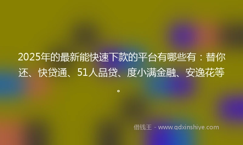 2025年的最新能快速下款的平台有哪些有：替你还、快贷通、51人品贷、度小满金融、安逸花等。