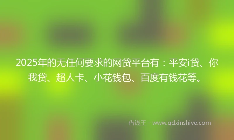 2025年的无任何要求的网贷平台有：平安i贷、你我贷、超人卡、小花钱包、百度有钱花等。