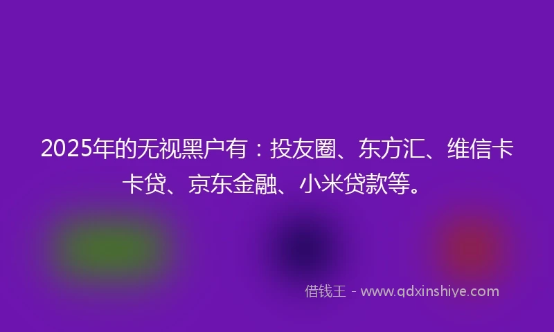 2025年的无视黑户有：投友圈、东方汇、维信卡卡贷、京东金融、小米贷款等。
