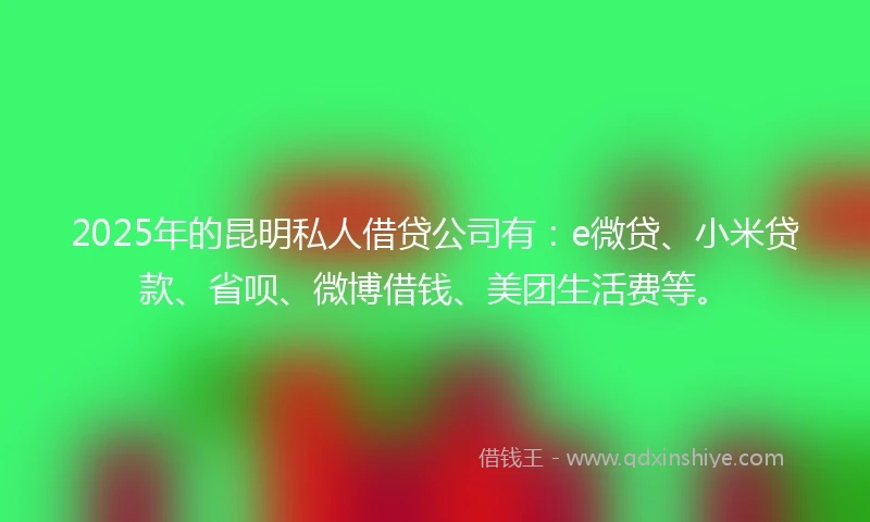 2025年的昆明私人借贷公司有：e微贷、小米贷款、省呗、微博借钱、美团生活费等。