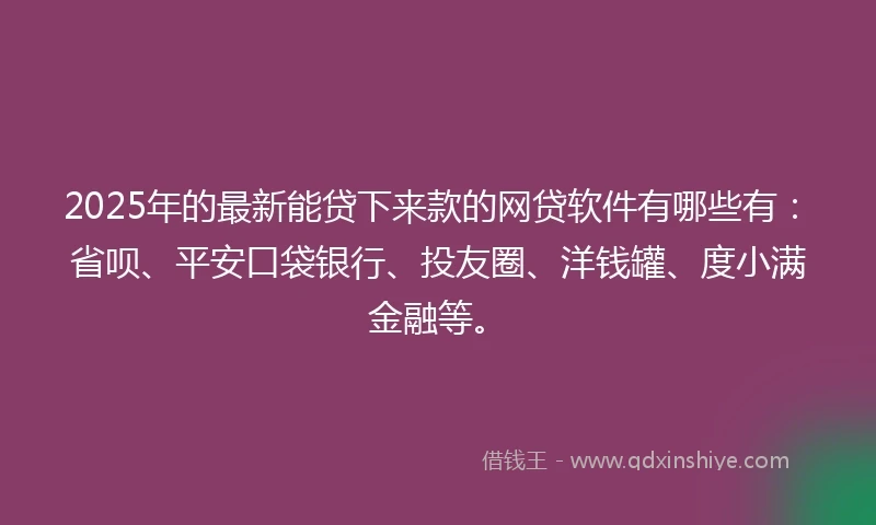 2025年的最新能贷下来款的网贷软件有哪些有：省呗、平安口袋银行、投友圈、洋钱罐、度小满金融等。