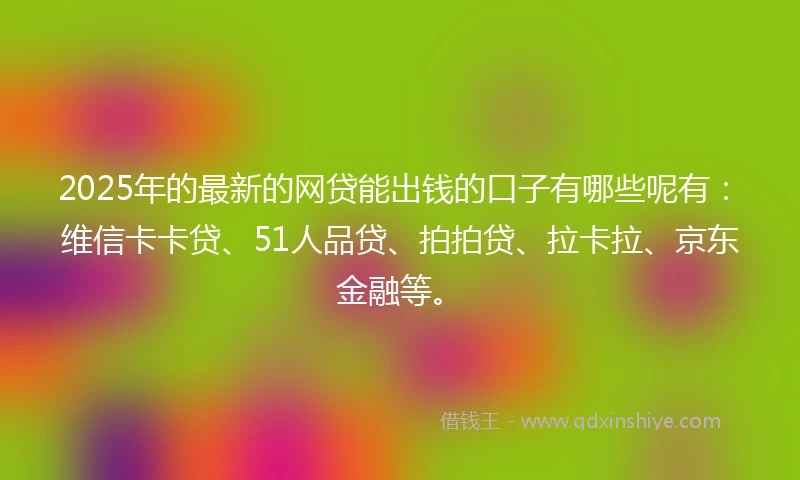 2025年的最新的网贷能出钱的口子有哪些呢有：维信卡卡贷、51人品贷、拍拍贷、拉卡拉、京东金融等。