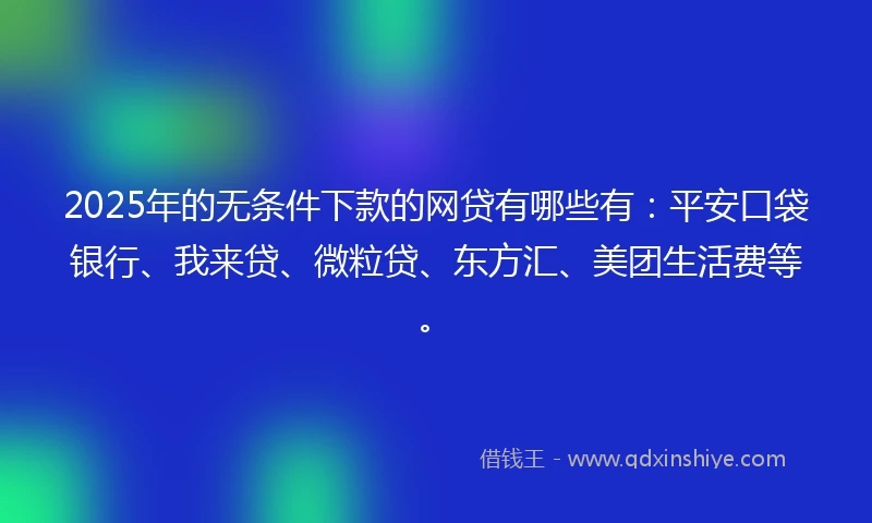 2025年的无条件下款的网贷有哪些有：平安口袋银行、我来贷、微粒贷、东方汇、美团生活费等。
