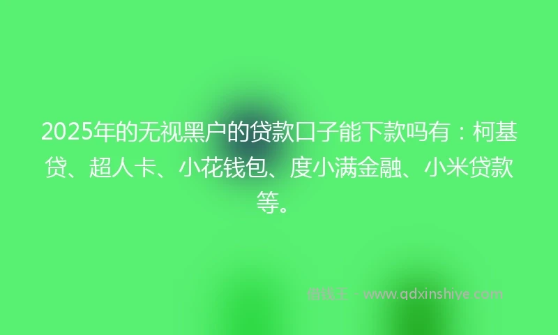 2025年的无视黑户的贷款口子能下款吗有：柯基贷、超人卡、小花钱包、度小满金融、小米贷款等。