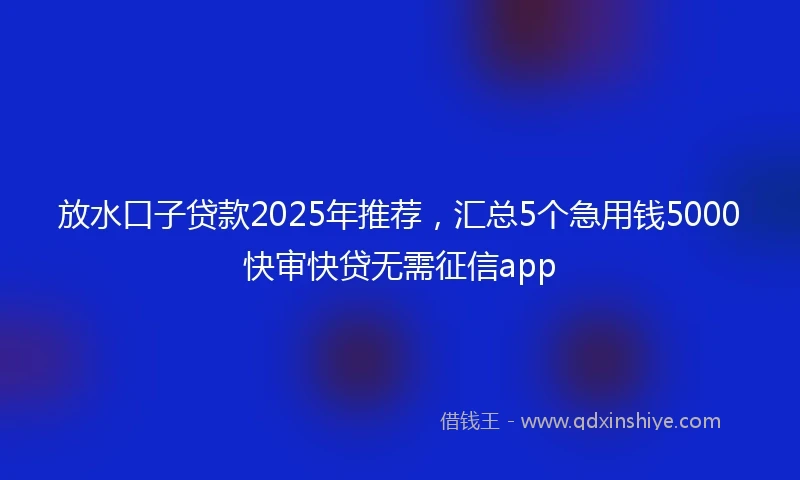 放水口子贷款2025年推荐，汇总5个急用钱5000快审快贷无需征信app
