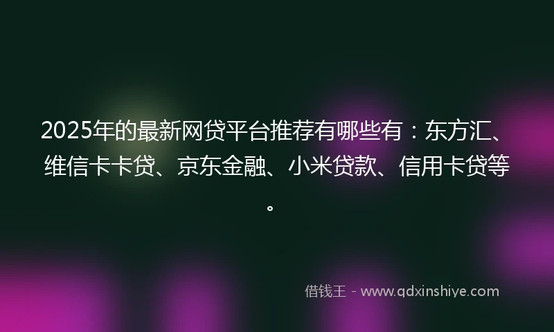 2025年的最新网贷平台推荐有哪些有：东方汇、维信卡卡贷、京东金融、小米贷款、信用卡贷等。