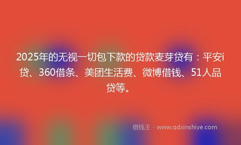 2025年的无视一切包下款的贷款麦芽贷有：平安i贷、360借条、美团生活费、微博借钱、51人品贷等。