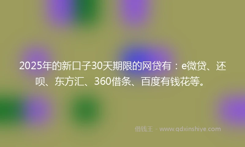 2025年的新口子30天期限的网贷有：e微贷、还呗、东方汇、360借条、百度有钱花等。