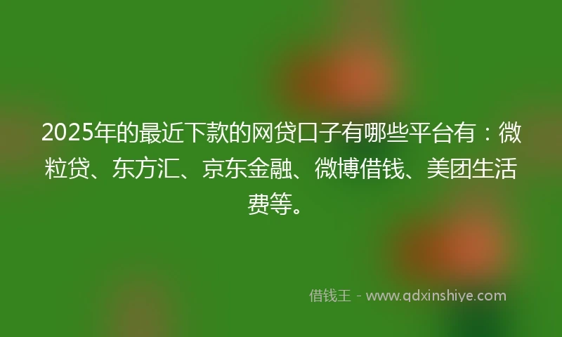 2025年的最近下款的网贷口子有哪些平台有：微粒贷、东方汇、京东金融、微博借钱、美团生活费等。