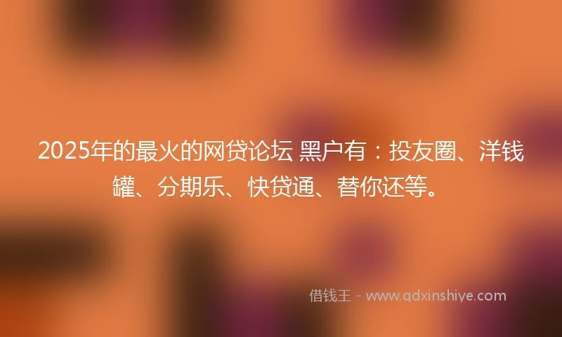 2025年的最火的网贷论坛 黑户有：投友圈、洋钱罐、分期乐、快贷通、替你还等。