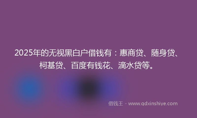 2025年的无视黑白户借钱有：惠商贷、随身贷、柯基贷、百度有钱花、滴水贷等。