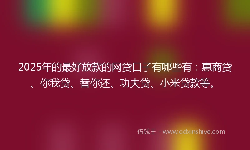 2025年的最好放款的网贷口子有哪些有：惠商贷、你我贷、替你还、功夫贷、小米贷款等。